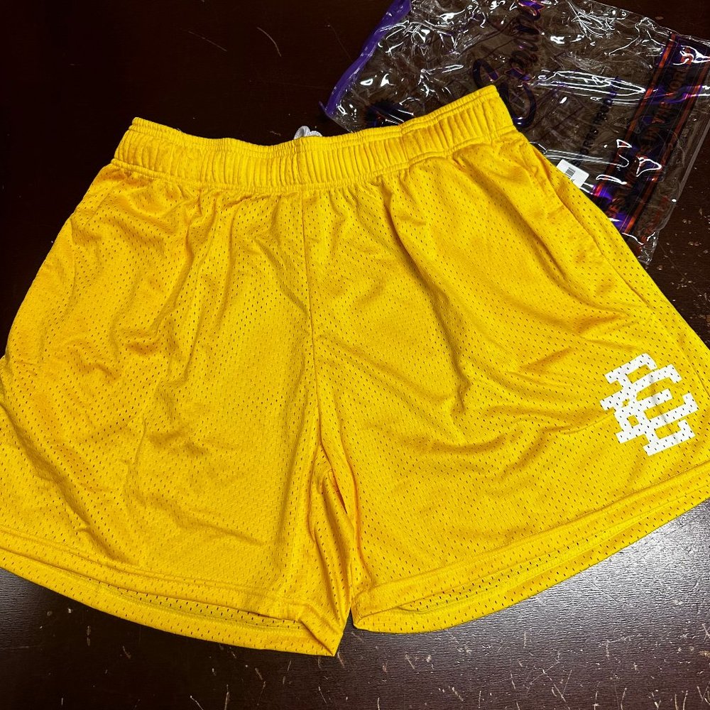 Eric Emanuel Mens Yellow Elastic Waist Mesh Comfort Athletic Shorts Size MEDIUM